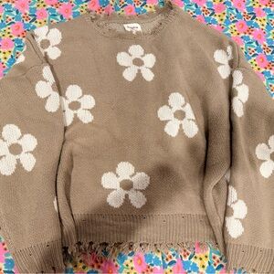 Kids Tan Floral Knit Sweater